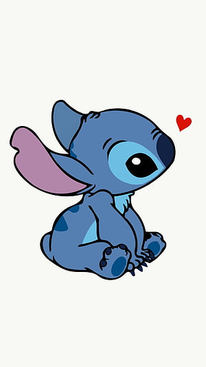 Cute Blue Stitch Cartoon Character Sitting With Red Heart On White Background HD phone wallpaper