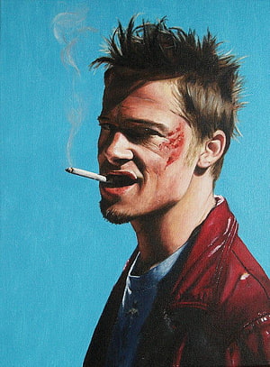 Brad Pitt as Tyler Durden in Fight Club, Smoking with a Scarred Face HD phone wallpaper