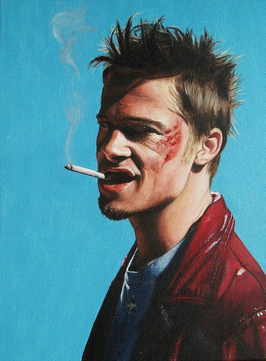 Brad Pitt as Tyler Durden in Fight Club, Smoking with a Scarred Face HD phone wallpaper