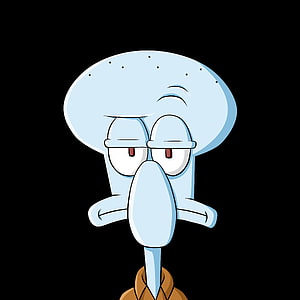 Squidward Tentacles from SpongeBob SquarePants with a tired and unamused expression on a black background HD phone wallpaper