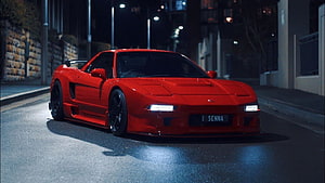 Red Acura NSX Night Street Scene with Senna License Plate HD wallpaper