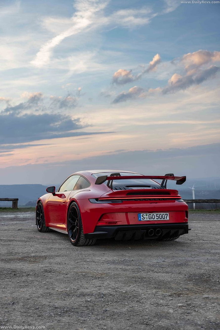 Red Porsche 911 GT3 RS Rear View on Gravel Road at Sunset HD phone wallpaper