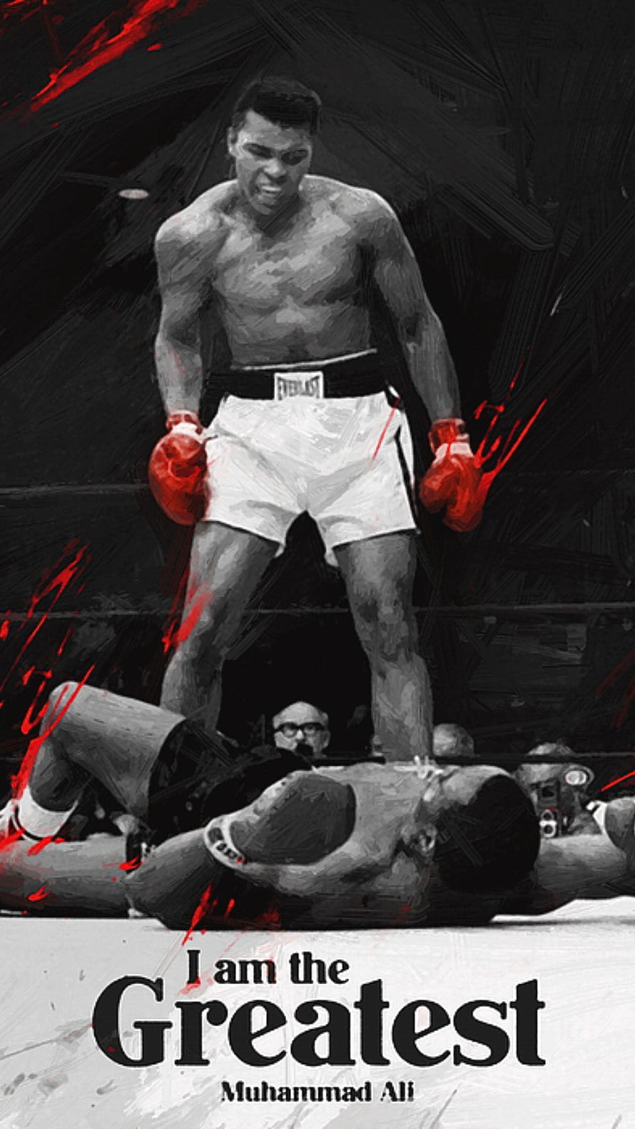 Muhammad Ali Standing Over Fallen Opponent in Boxing Ring with Red Gloves HD phone wallpaper