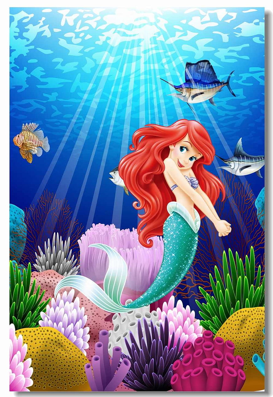 The Little Mermaid Ariel Swimming Through Vibrant Coral Reef Underwater Scene HD phone wallpaper