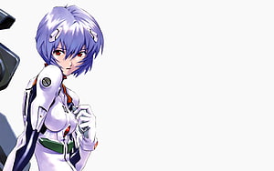 Rei Ayanami in White Plugsuit from Neon Genesis Evangelion Anime Character Art HD wallpaper