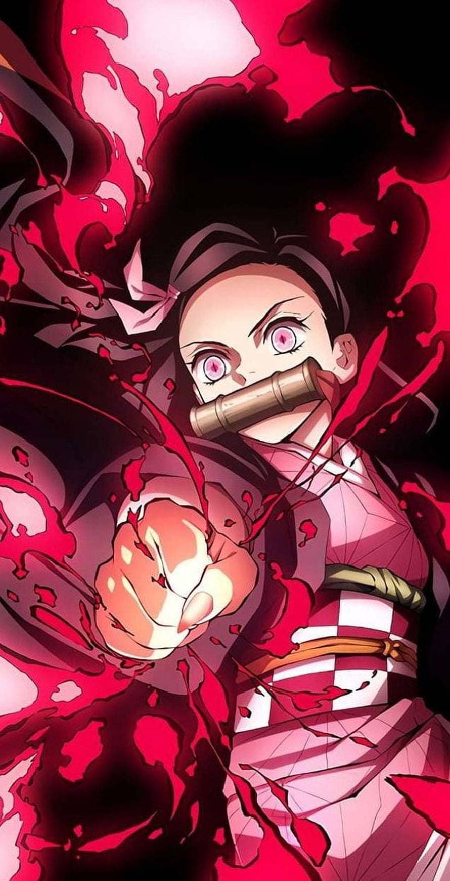 Nezuko Kamado Demon Slayer Anime Punching Forward With Red Aura HD phone wallpaper