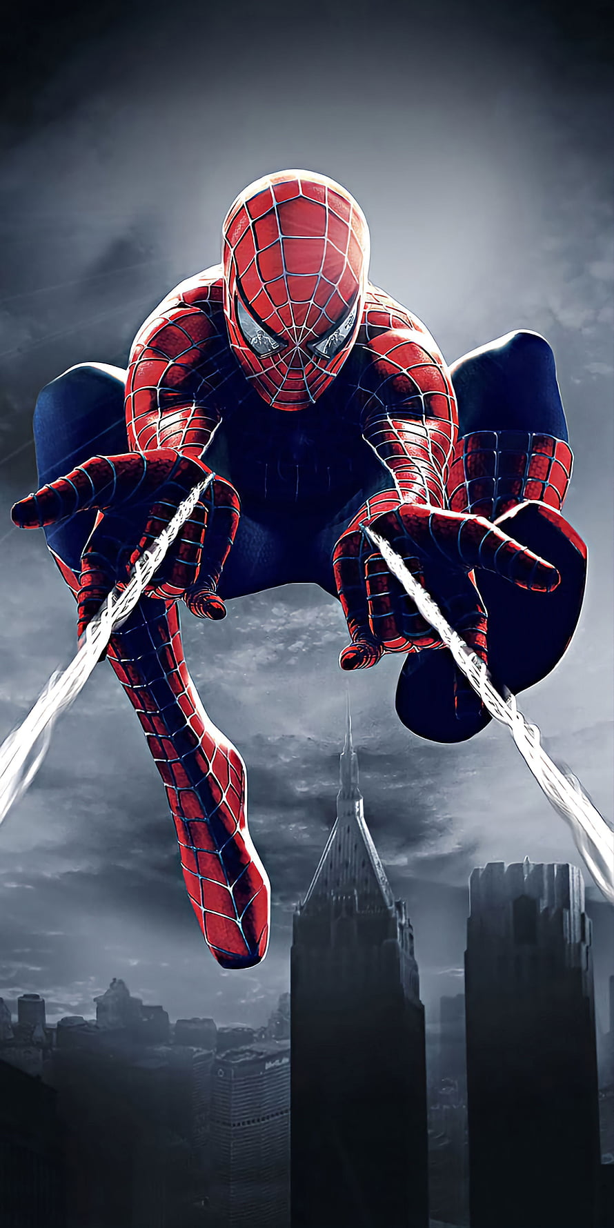 Spider-Man Swinging Through City Skyline With Webs, spiderman HD phone wallpaper