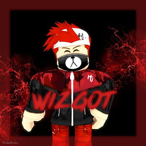 Red Roblox Avatar with WIZGOT Hoodie and Black Mask HD phone wallpaper