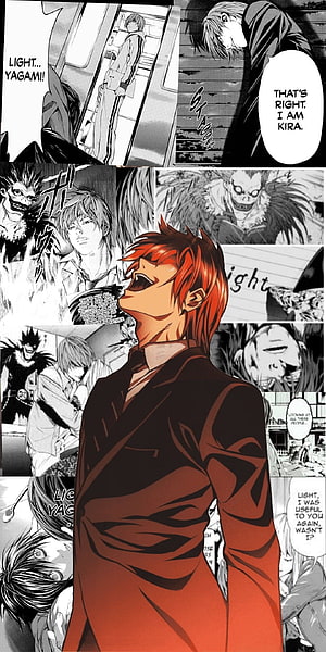 Light Yagami Laughing Maniacally in Red Suit Over Death Note Manga Panels, Light Yagami Tapet in 2021, death note light yagami HD phone wallpaper