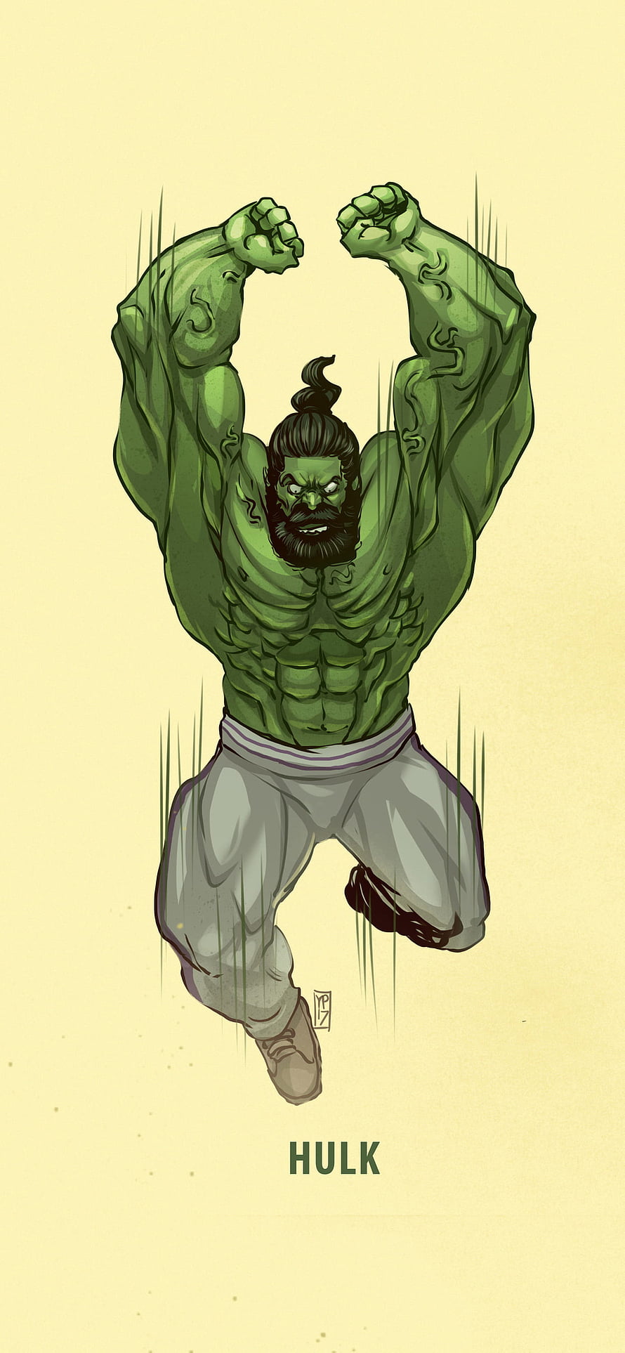 Hulk Gym Trainer Illustration with Muscular Flexing Pose and Beard HD phone wallpaper