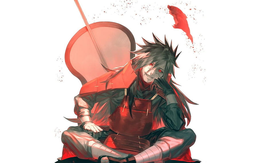 Madara Uchiha Anime Character Sitting With Giant Sword And Red Koi Fish HD wallpaper