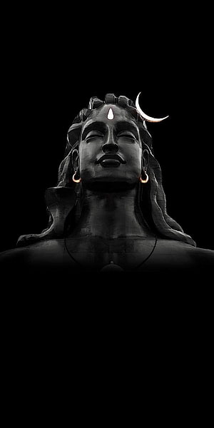 Serene Lord Shiva Statue With Crescent Moon And Third Eye On Black Background HD phone wallpaper