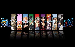 One Piece Straw Hat Crew Character Lineup on Black Background HD wallpaper