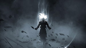 Goku Ultra Instinct Silhouette in Dark Stormy Atmosphere HD wallpaper