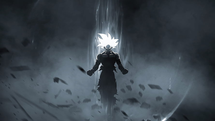 Goku Ultra Instinct Silhouette in Dark Stormy Atmosphere HD wallpaper