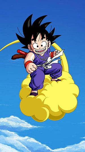 Kid Goku Riding Flying Cloud in Dragon Ball Z Anime Illustration HD phone wallpaper