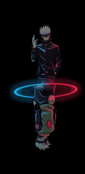 Gojo Satoru Jujutsu Kaisen Anime Character Neon Blue and Red Rings Reflection Art HD phone wallpaper