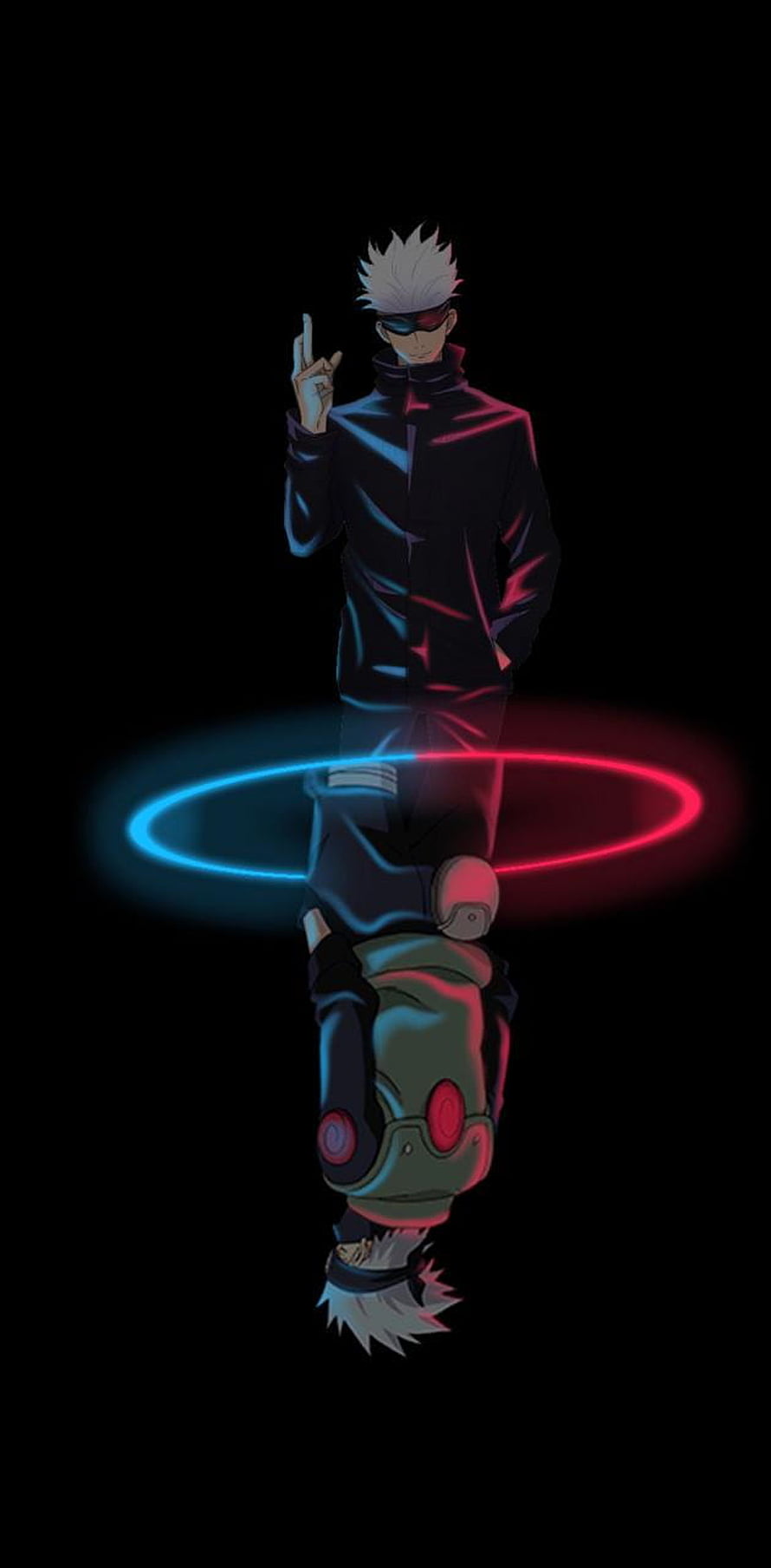 Gojo Satoru Jujutsu Kaisen Anime Character Neon Blue and Red Rings Reflection Art HD phone wallpaper