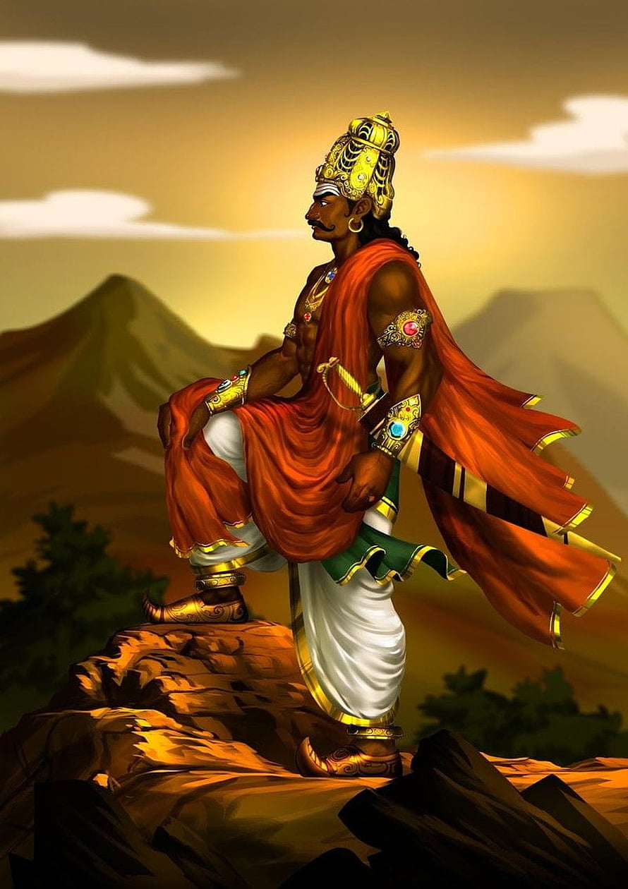Ravana Digital Art Illustration Standing on Rocky Cliff at Sunset HD phone wallpaper
