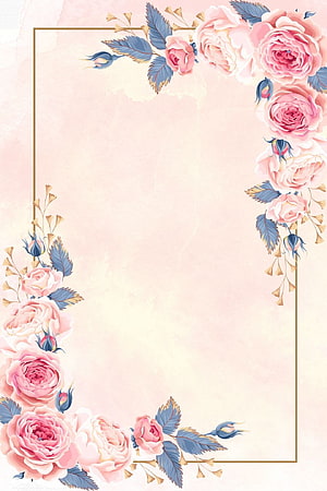Elegant Watercolor Floral Frame with Pink Roses and Gold Border on Soft Background HD phone wallpaper