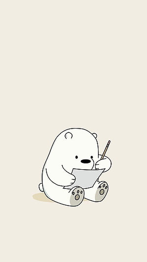 Ice Bear from We Bare Bears Sitting and Writing on a Minimal Beige Background HD phone wallpaper