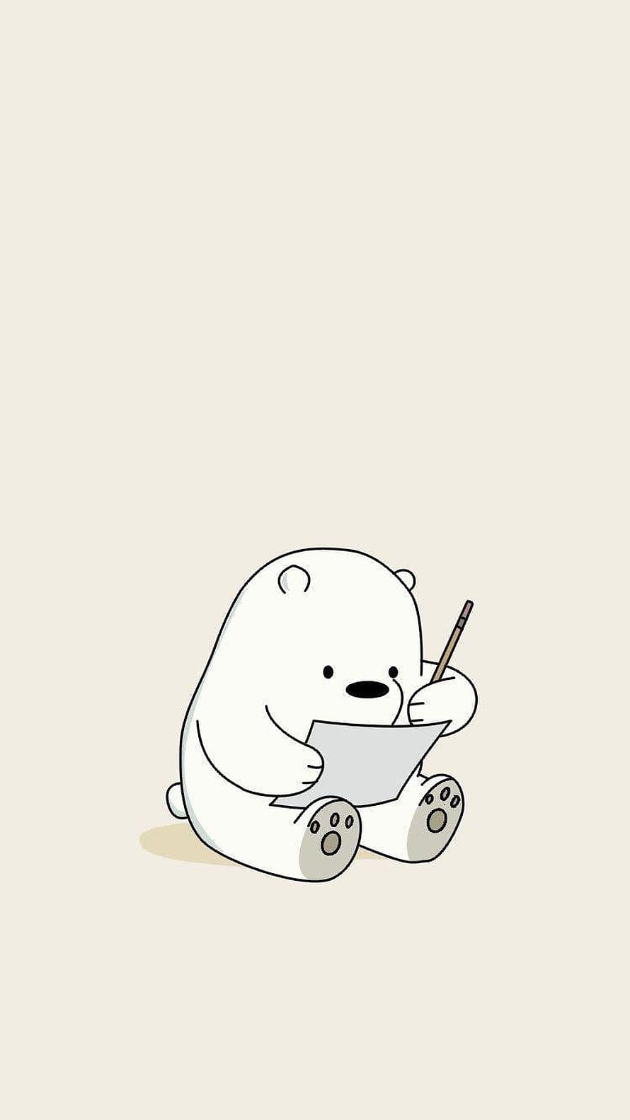 Ice Bear from We Bare Bears Sitting and Writing on a Minimal Beige Background HD phone wallpaper