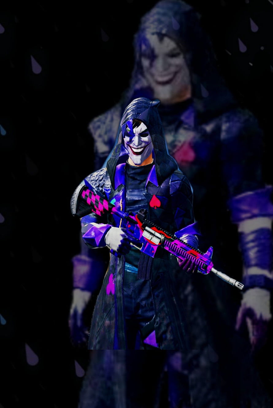 Joker Fortnite Skin Character Holding Weapon in Dark Purple Atmosphere HD phone wallpaper
