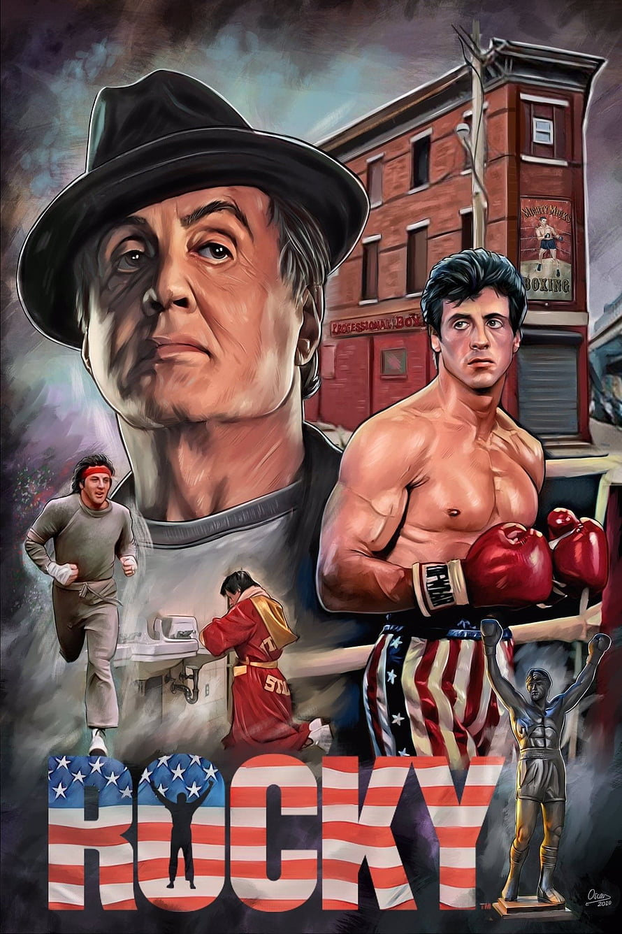 Rocky Balboa Artwork Featuring Training Montage and Iconic Statue HD phone wallpaper