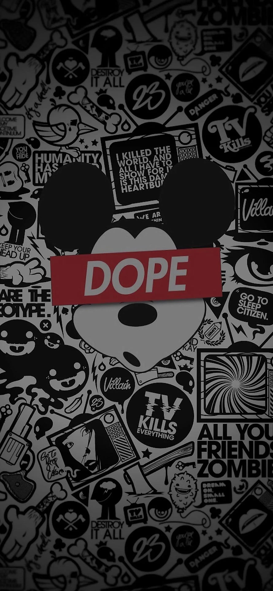 Mickey Mouse Silhouette With Dope Label On Graffiti Background HD phone wallpaper