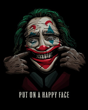 Joker Pulling Face Into Grin Dark Illustration HD phone wallpaper
