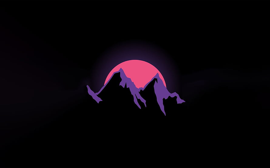 Minimalist Synthwave Mountain Silhouette With Pink Sun HD wallpaper