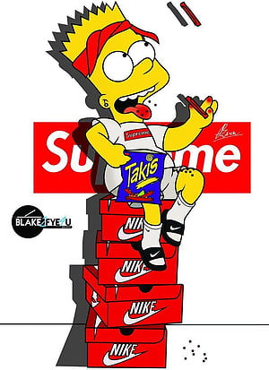 Bart Simpson Streetwear Art with Supreme, Nike, and Takis HD phone wallpaper