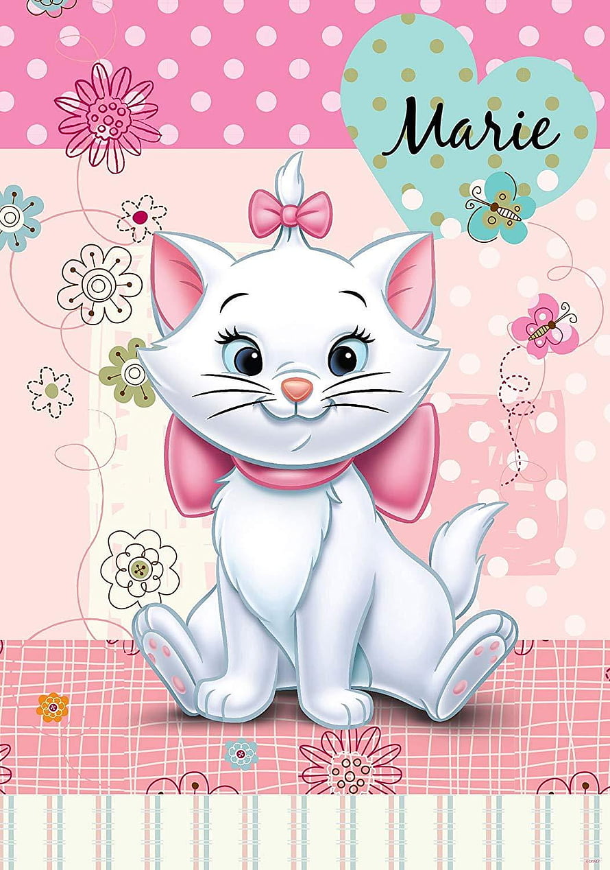 Marie from The Aristocats in a Cute Pink Floral Illustration with Bow and Heart HD phone wallpaper