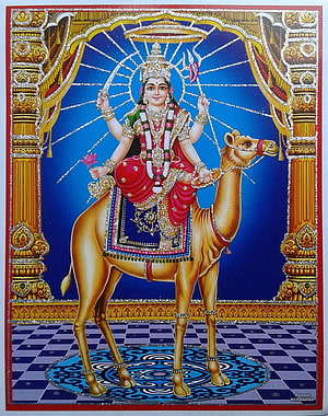 Maa Momai Maa Divine Deity Riding Camel Traditional Indian Painting HD phone wallpaper