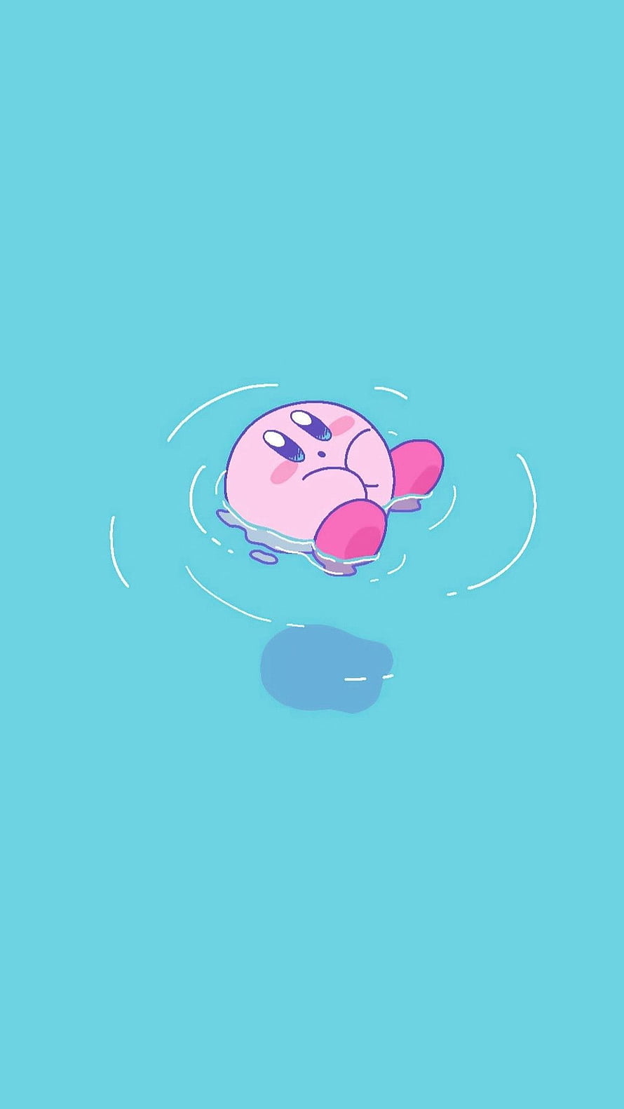 Kirby Floating in Water with a Bored Expression on a Pastel Blue Background HD phone wallpaper