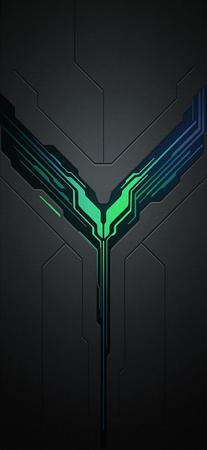 Abstract Futuristic Y-Shaped Neon Circuit Design on Dark Metallic Background HD phone wallpaper