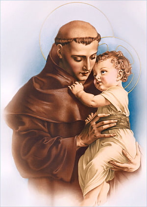 St Anthony of Padua Holding the Christ Child in Traditional Religious Art HD phone wallpaper