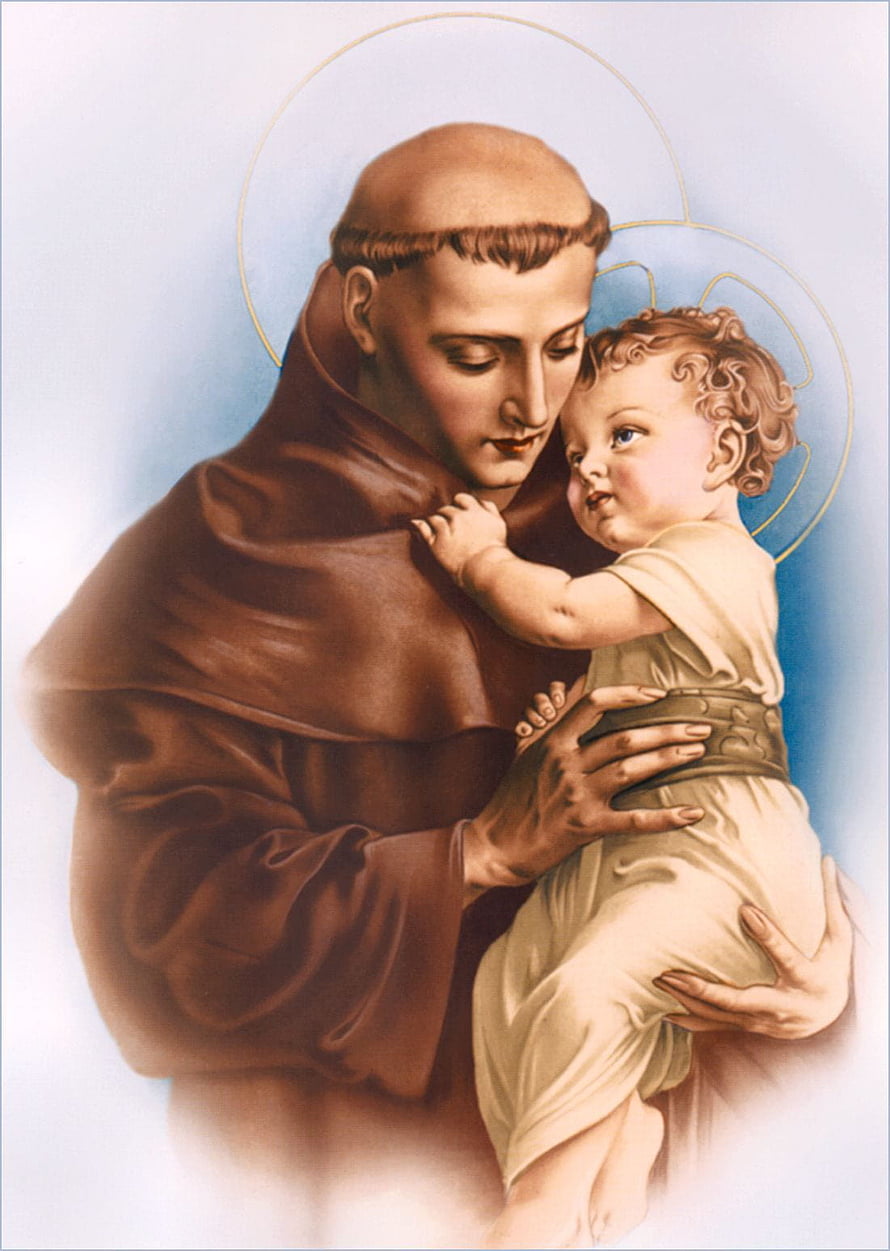 St Anthony of Padua Holding the Christ Child in Traditional Religious Art HD phone wallpaper