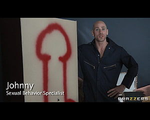 Johnny Sins in Dark Workwear Standing Beside Red Spray Painted Keyhole on White Panel HD wallpaper