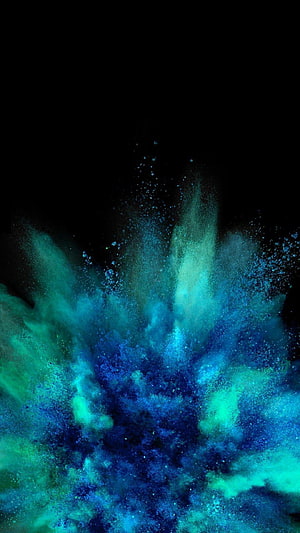 Abstract Blue and Green Powder Explosion on Black Background HD phone wallpaper
