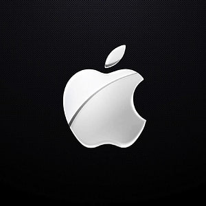 Glossy White Apple Logo Icon on Dark Textured Background HD phone wallpaper
