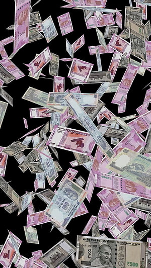 Indian Rupee Banknotes Falling Against Black Background HD phone wallpaper