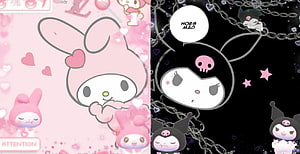 My Melody and Kuromi Split Wallpaper with Pink and Black Aesthetic HD wallpaper
