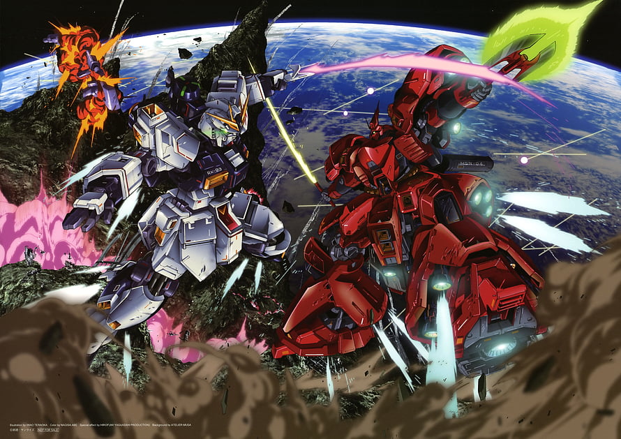 Gundam RX-93 Nu Gundam vs MSN-04 Sazabi Space Battle Anime Wallpaper HD wallpaper