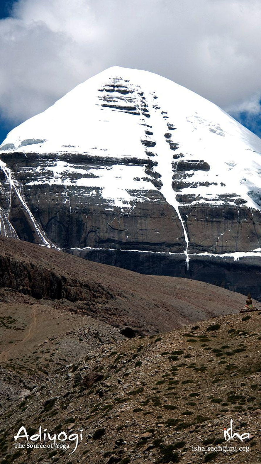 Majestic Snow-Capped Mount Kailash Peak with Rocky Slopes and Stupa HD phone wallpaper