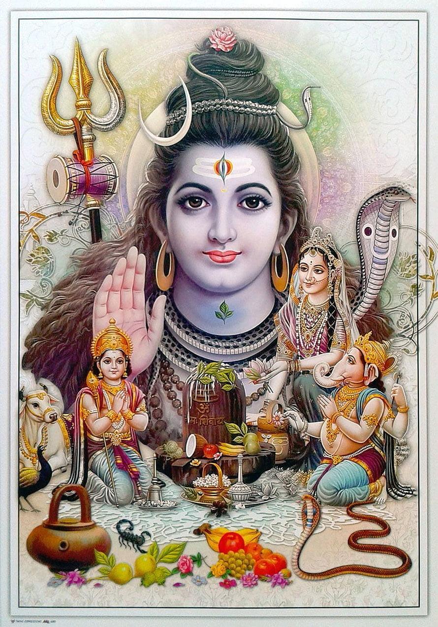 Lord Shiva with Parvati, Ganesha, and Kartikeya in a Divine Family Portrait HD phone wallpaper