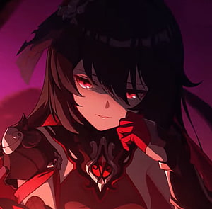 Dark Seele Anime Character with Red Eyes and Black Hair in Dramatic Lighting HD wallpaper