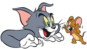 Tom and Jerry Classic Cartoon Illustration with Playful Expressions on White Background HD wallpaper