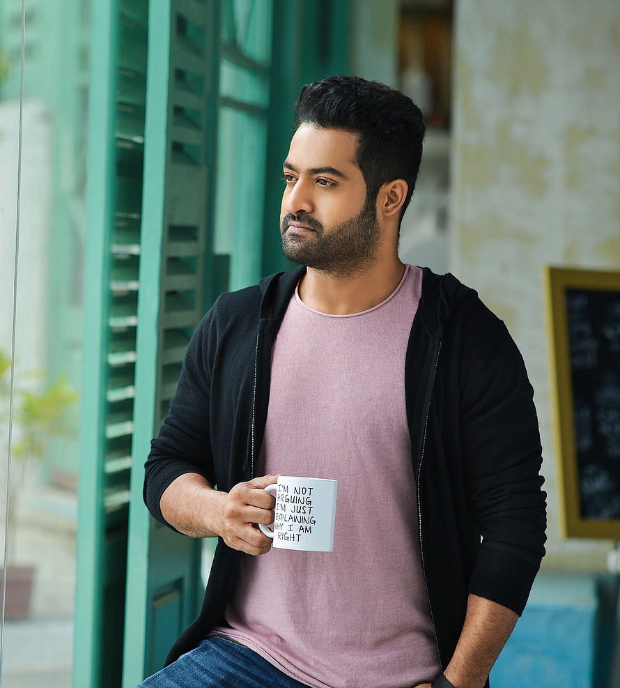 Jr NTR Holding White Mug With Text In Black Hoodie And Pink T-Shirt HD phone wallpaper