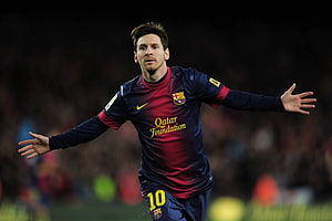 Lionel Messi Celebrating in FC Barcelona Home Kit HD wallpaper